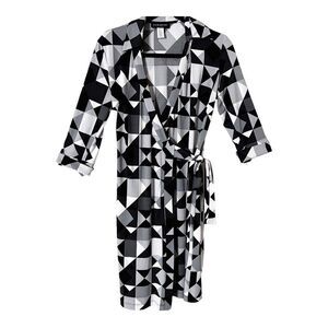 Julie Dillon‎ Gray Black Geometrical Print Wrap Midi Dress Size 4